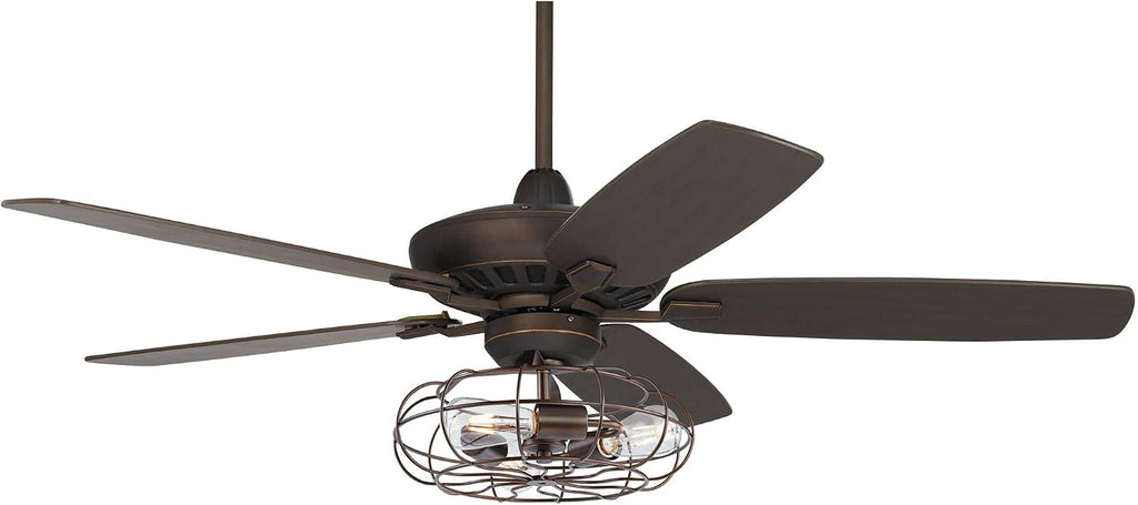 Casa Vieja 52' Casa Journey Industrial Ceiling Fan with Light Kit LED Dimmable Remote Control Oil Rubbed Bronze Vintage Cage for Living Room Kitchen Bedroom Family Dining