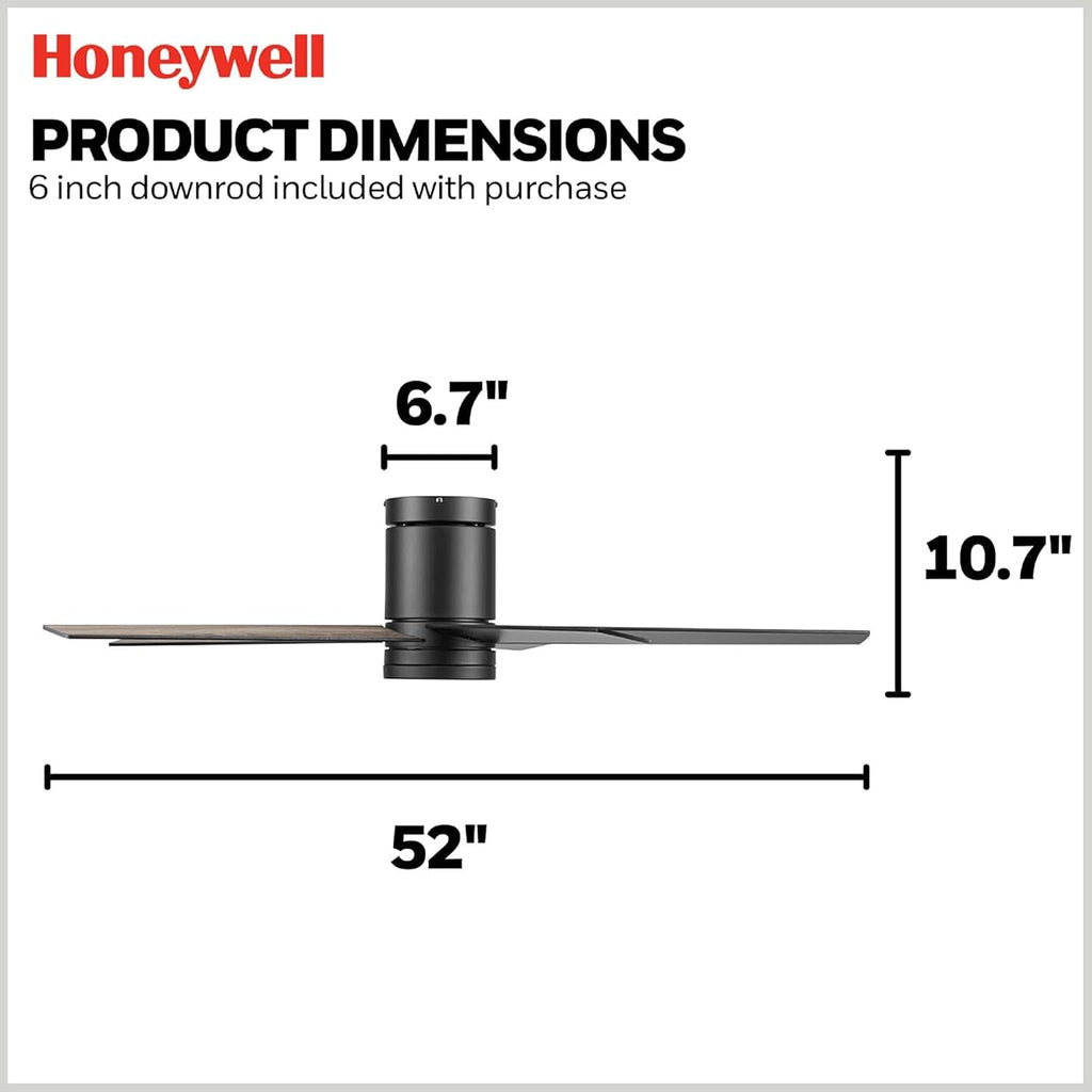 Honeywell Graceshire 52 Inch Ceiling Fan with Color Changing LED Light and Remote Control, 5 Blades, Reversible Airflow, Matte Black