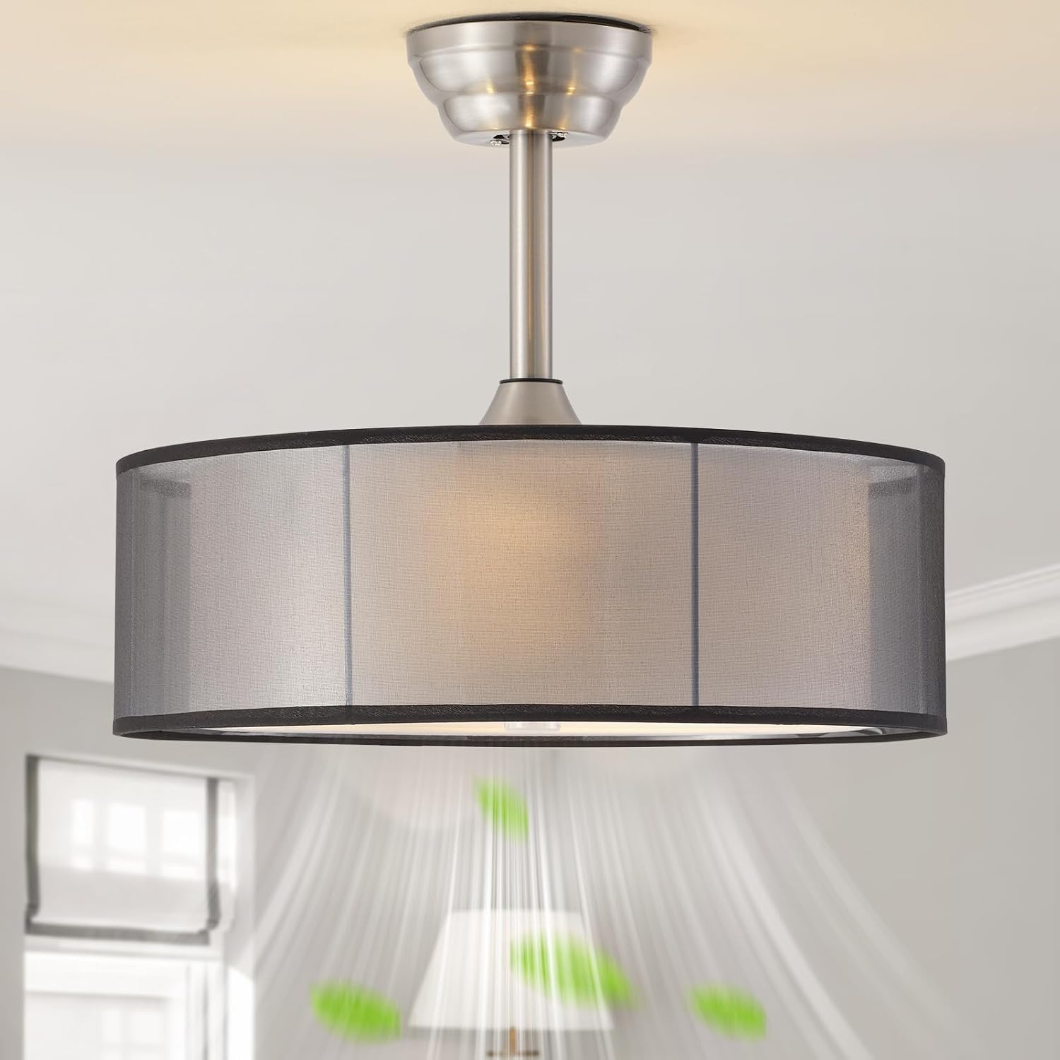20' Caged Fandelier Ceiling Fans with Lights, Black Mid Century Chandelier Ceiling Fan with Light Remote Control with 6 Speeds for Bedroom, Living Room, Nursery