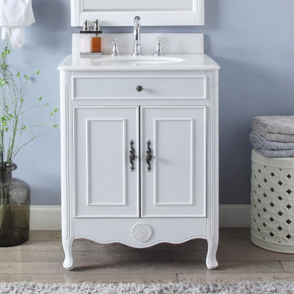26' Daleville Antique White Shabby Chic Bathroom Sink Vanity 838AW