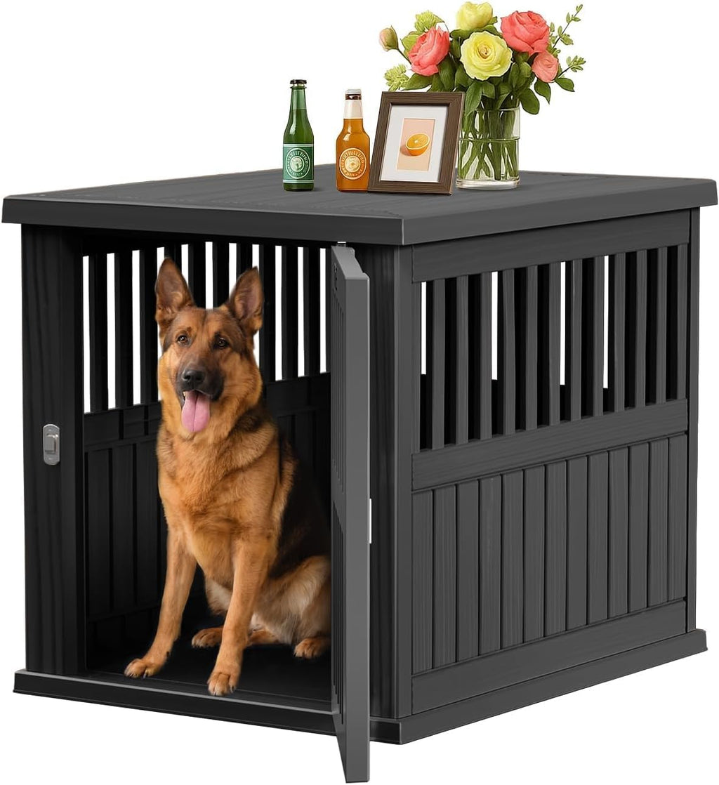 42 Inch Dog Crate Furniture Lockable Dog Kennel Indoor for Large Dogs and Medium Heavy Duty Pet Crate Decorative Pet Cage End Table,Black