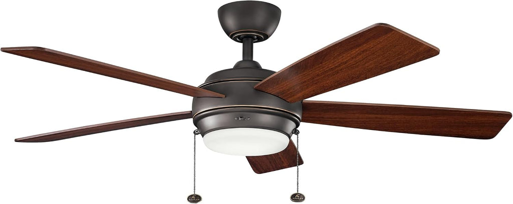 KICHLER 330174OZ Protruding Mount, 5 WALNUT/CHERRY Blades Ceiling fan with 53 watts light, Old Bronze