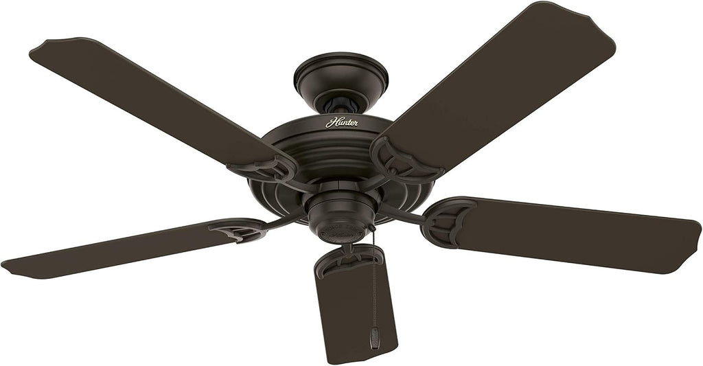 Hunter 52 inch Outdoor or Indoor Ceiling Fan No Light - Bronze Ceiling Fan without Light, For Patio, Porch, Garage, or Living Room, Standard Mount, 5 Blades, Pull Chain - Sea Air 53061, New Bronze