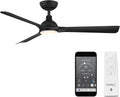 WAC Smart Fans Gage Indoor and Outdoor 3-Blade Smart Home Ceiling Fan 52in Matte Black with Adjustable CCT 2700-3000-4000-5000K LED Light Kit and Remote Control works with Alexa and iOS or Android App