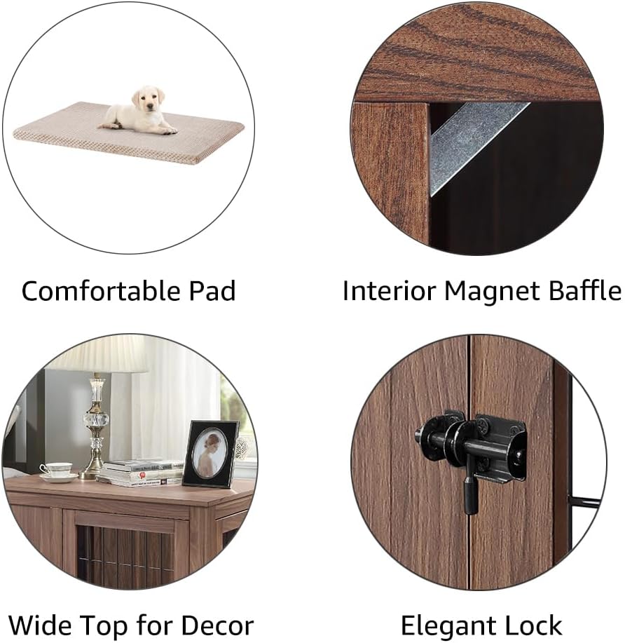 unipaws 36 Inch Furniture Style Dog Crate for Medium Dogs, Indoor Puppy Kennel with Door, Modern Decorative Wood Wire Pet Cage, Pretty Cute End Side Table Nightstand, Walnut