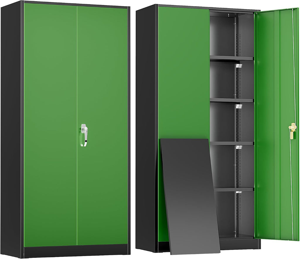 Greenvelly Metal Garage Storage Cabinet with 2 Doors and 4 Adjustable Shelves, 72' HLockable Storage Cabinet,Tall Metal Cabinet Locking File Cabinet for Office,Home, Garage, Gym, School