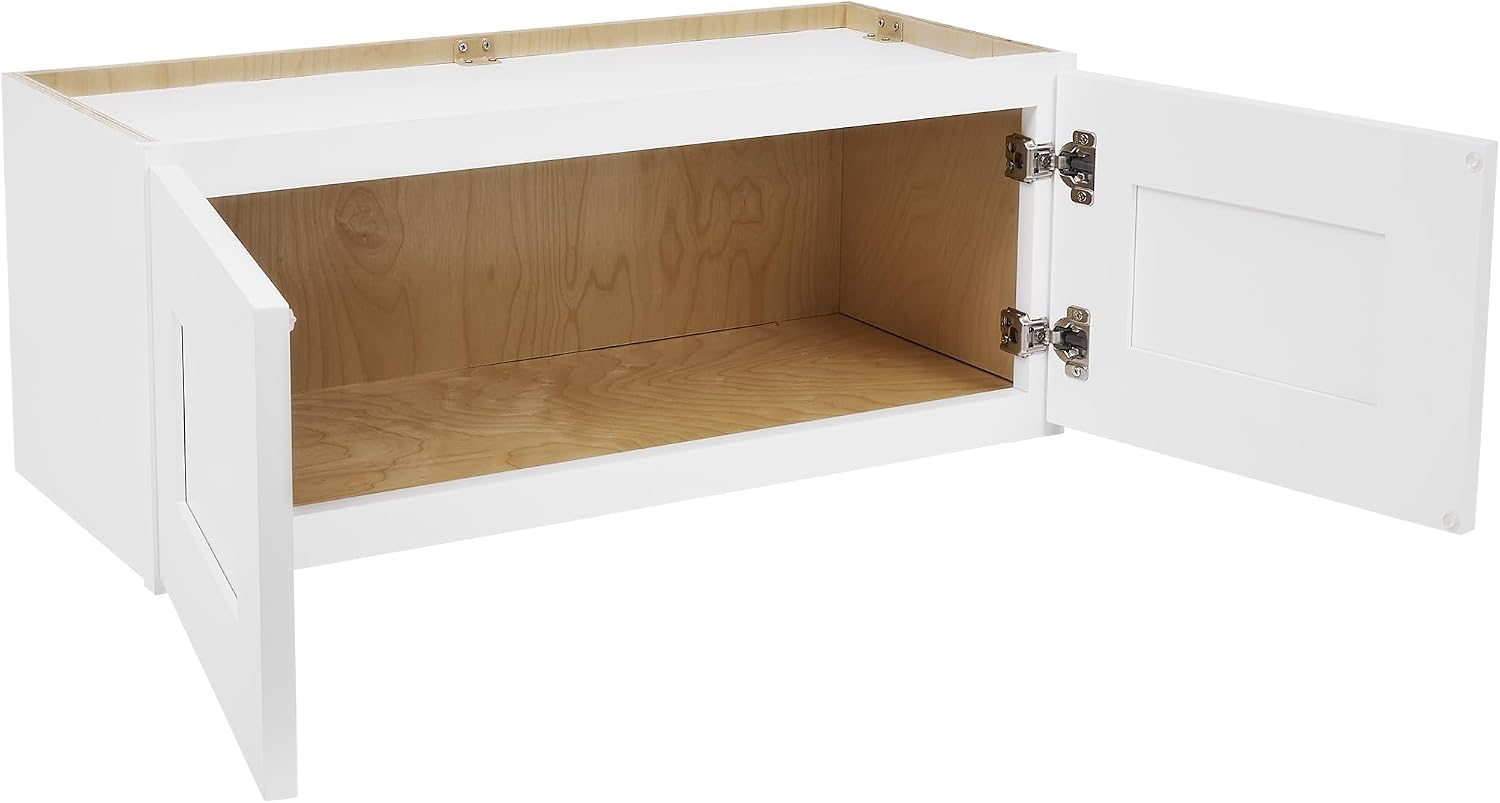 White Shaker Wall Cabinet - Ready to Assemble, Perfect for Kitchen, Laundry, and Bathroom Storage - 36'W x 15'H x 12'D