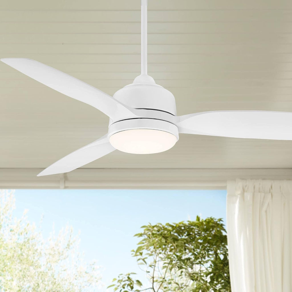 Casa Vieja 54' Tres Aurora Modern 3 Blade Indoor Outdoor Ceiling Fan with Dimmable Light LED Remote Control White Opal Etched Diffuser Wet Rated for Patio Exterior House Porch Gazebo Barn
