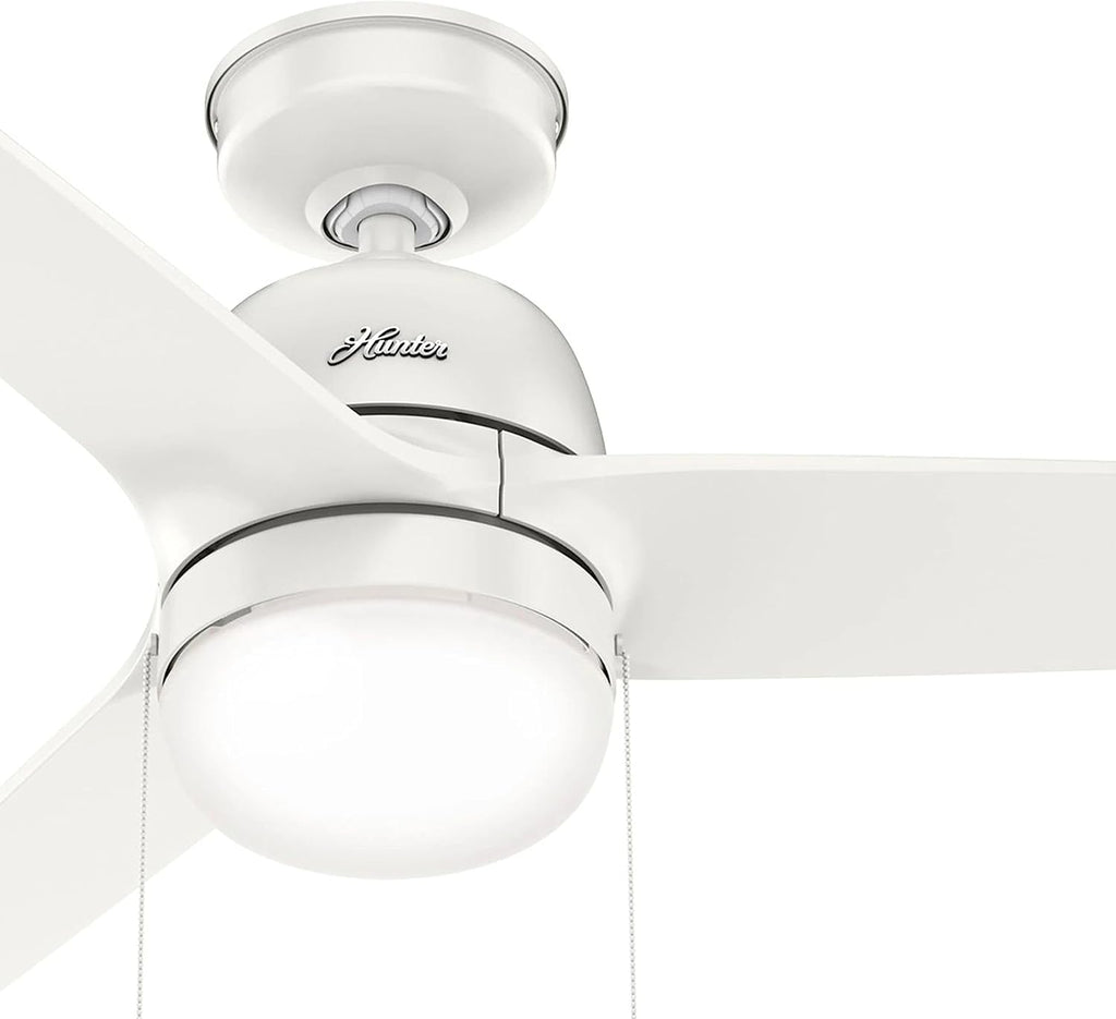 Hunter Fan 52 inch Ceiling Fan with Lights and Pull Chain, Outdoor or Indoor White Ceiling Fan for Porch, Living Room, Office, Kitchen, Garage (Renewed)