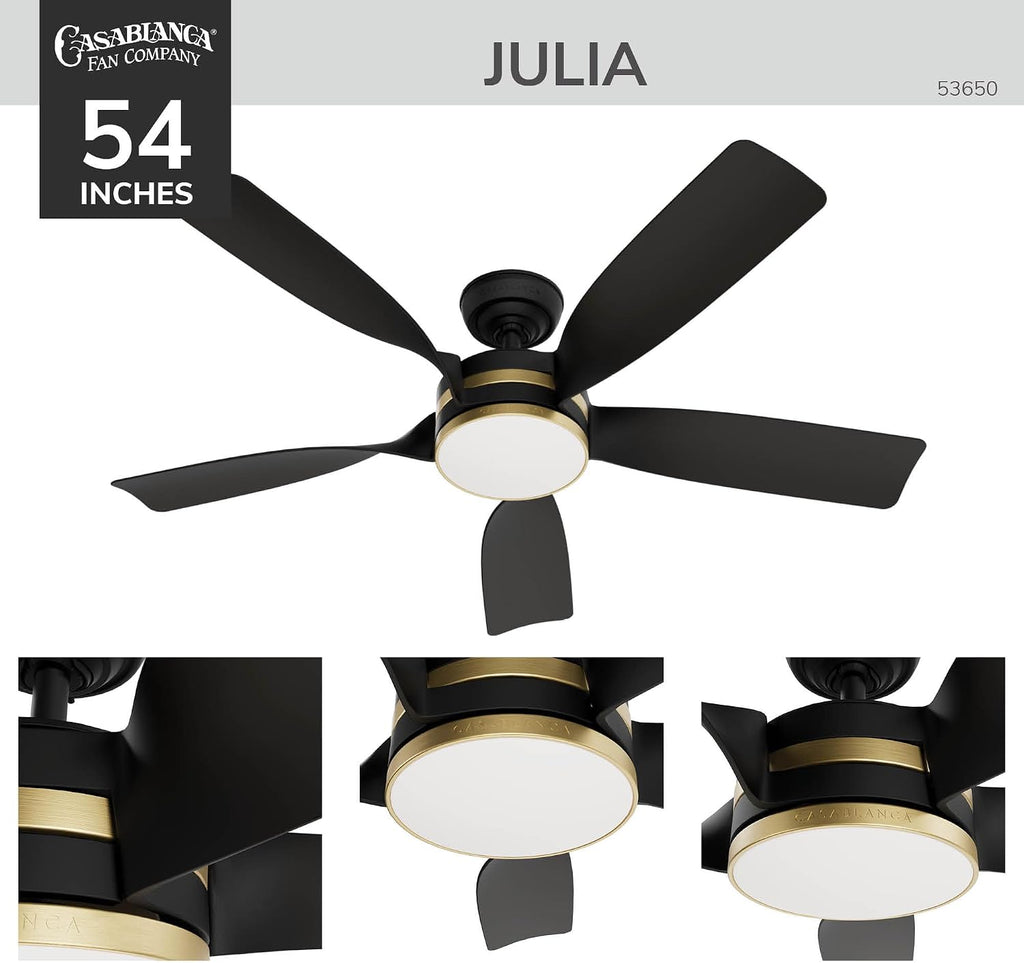 Casablanca Julia Outdoor Energy Star DC with LED Light 52 inch with remote and wall control Matte Black - Matte Black