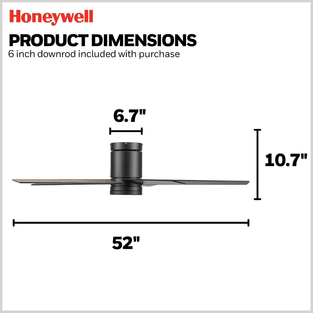 Honeywell Graceshire 52 Inch Ceiling Fan with Color Changing LED Light and Remote Control, 5 Blades, Reversible Airflow, Matte Black