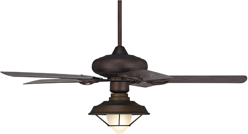 Casa Vieja 52' Orb Modern Industrial Indoor Outdoor Ceiling Fan with LED Light Oil Rubbed Bronze Brown Frosted Glass Cage Wet Rated for Patio Exterior House Porch Gazebo Garage Barn