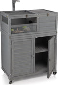 Wooden Tortoise Habitat with Storage and Wheels, Large Turtle Enclosure Cage with Lamp Holder & Easy-Clean Tray, Tortoise Enclosure Indoor & Outdoor, Reptile Enclosure with for Gecko, Lizard, Snake