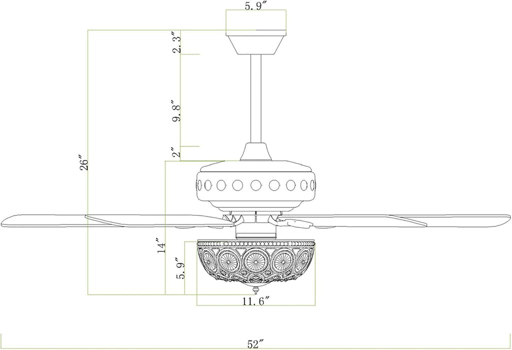 WAREHOUSE OF TIFFANY'S AY09Y09AC Jasiah 52 in. 3-Light Indoor Antique Copper Finish Ceiling Fan with Light Kit