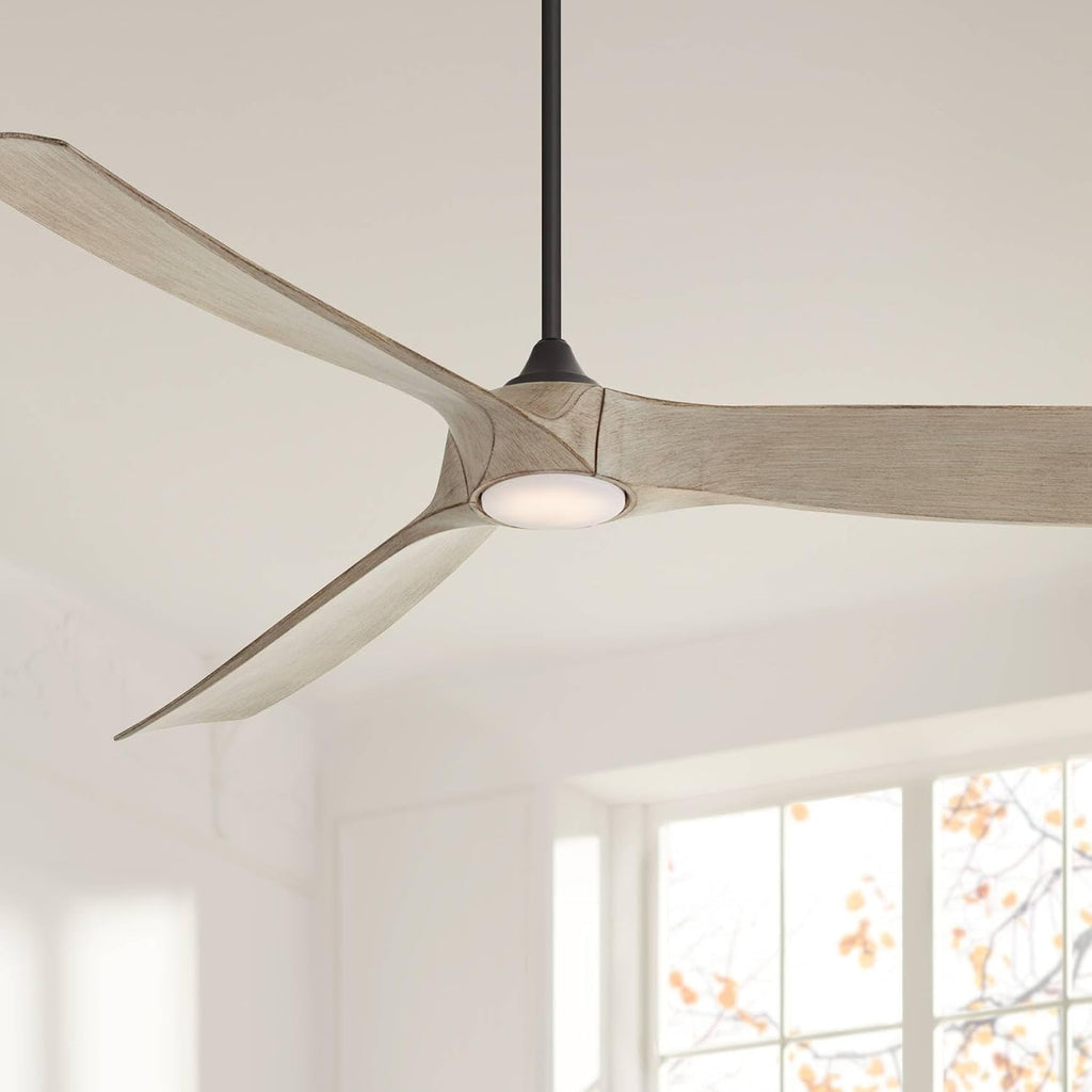 Casa Vieja 70' Kona Wind Large Farmhouse Rustic Country Cottage Core Indoor Outdoor Ceiling Fan 3 Blade LED Light Remote Control Black Finish Distressed White Oak Blades Bedroom DC Motor Damp Rated