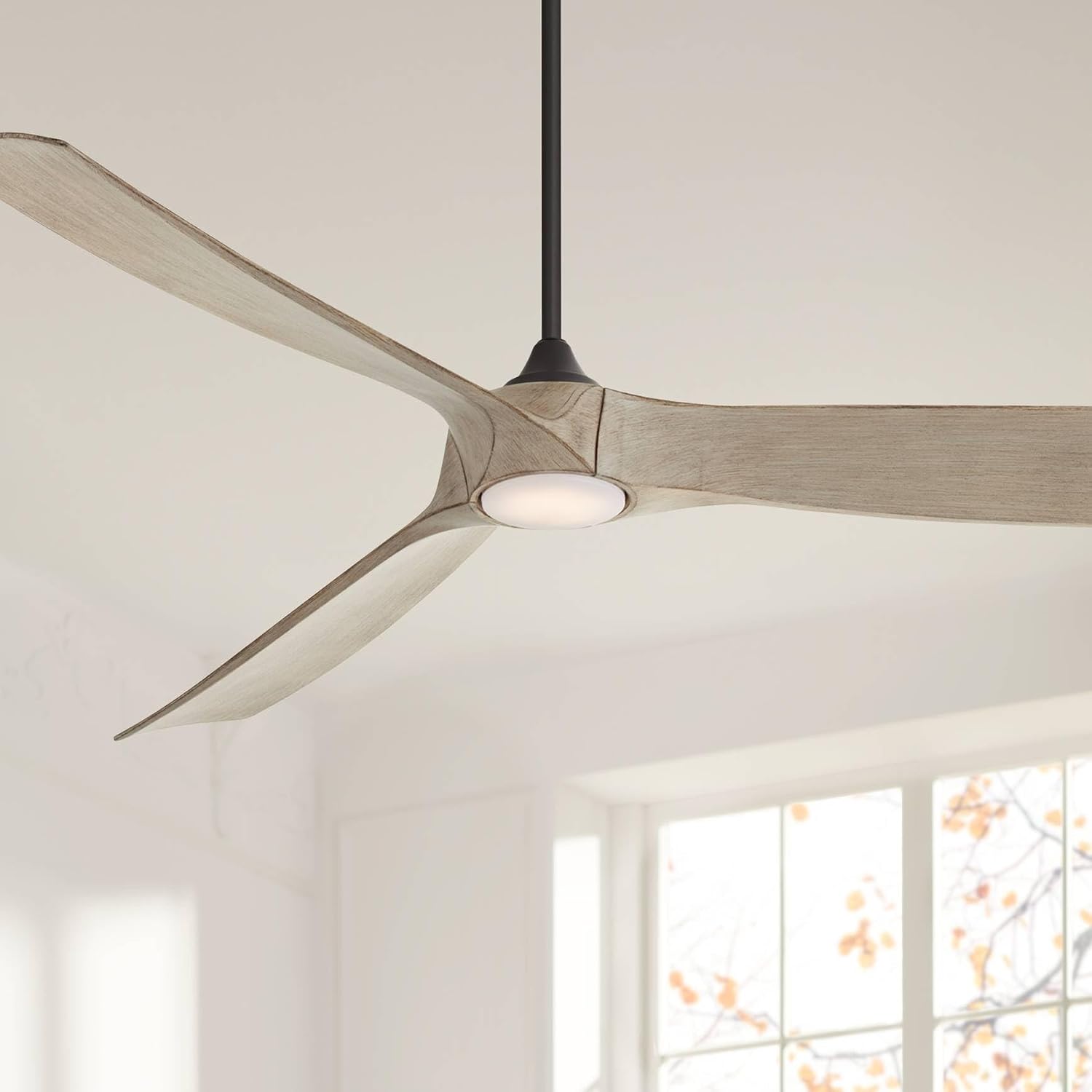 Casa Vieja 70' Kona Wind Large Farmhouse Rustic Country Cottage Core Indoor Outdoor Ceiling Fan 3 Blade LED Light Remote Control Black Finish Distressed White Oak Blades Bedroom DC Motor Damp Rated