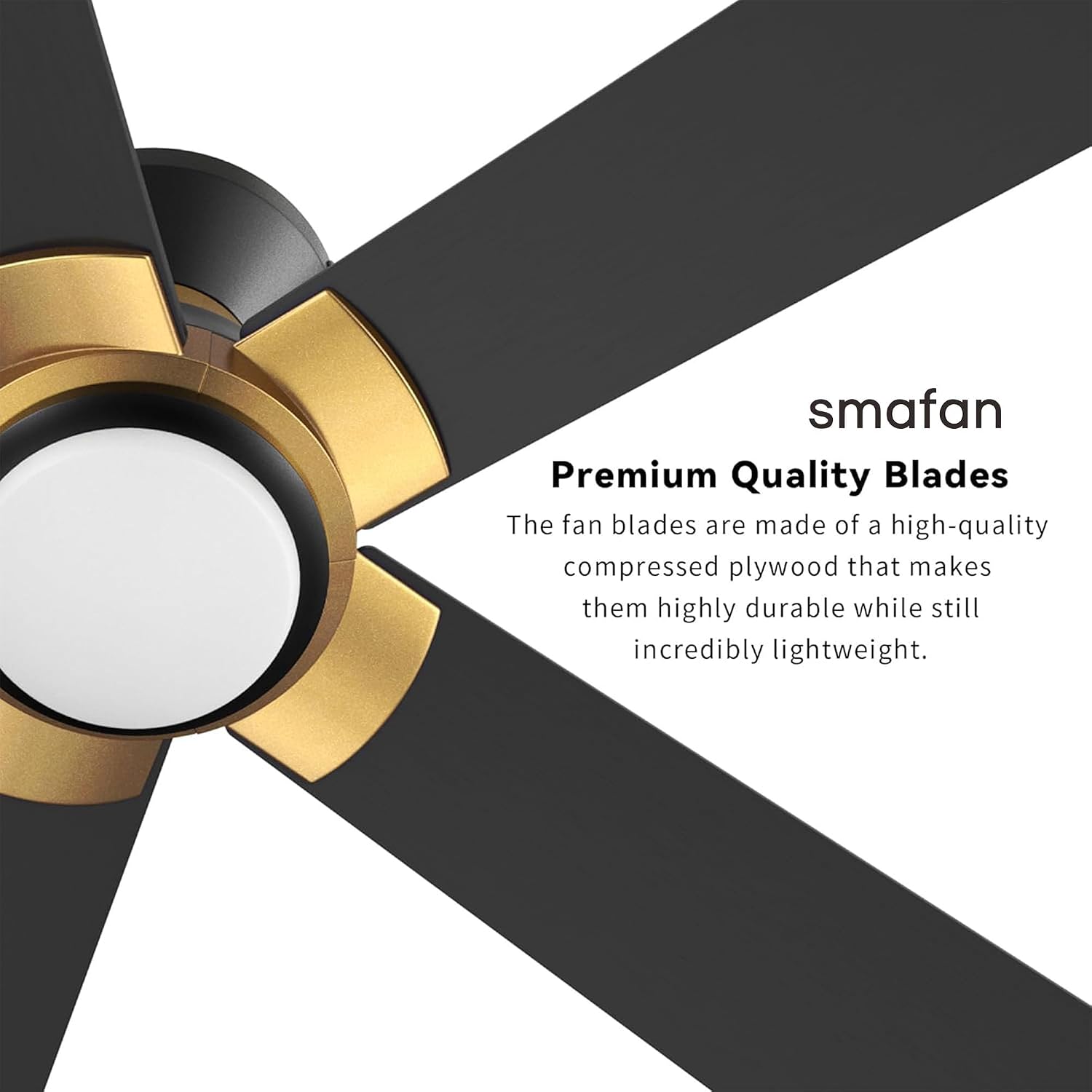 SMAFAN Smart 52' Ceiling Fans with Lights Flush Mount, 3 Light Colors Dimmable, 10 Speeds DC Ceiling Fan with Remote, Outdoor Ceiling Fan Compatible with Alexa, Siri & Google Home, Black Gold