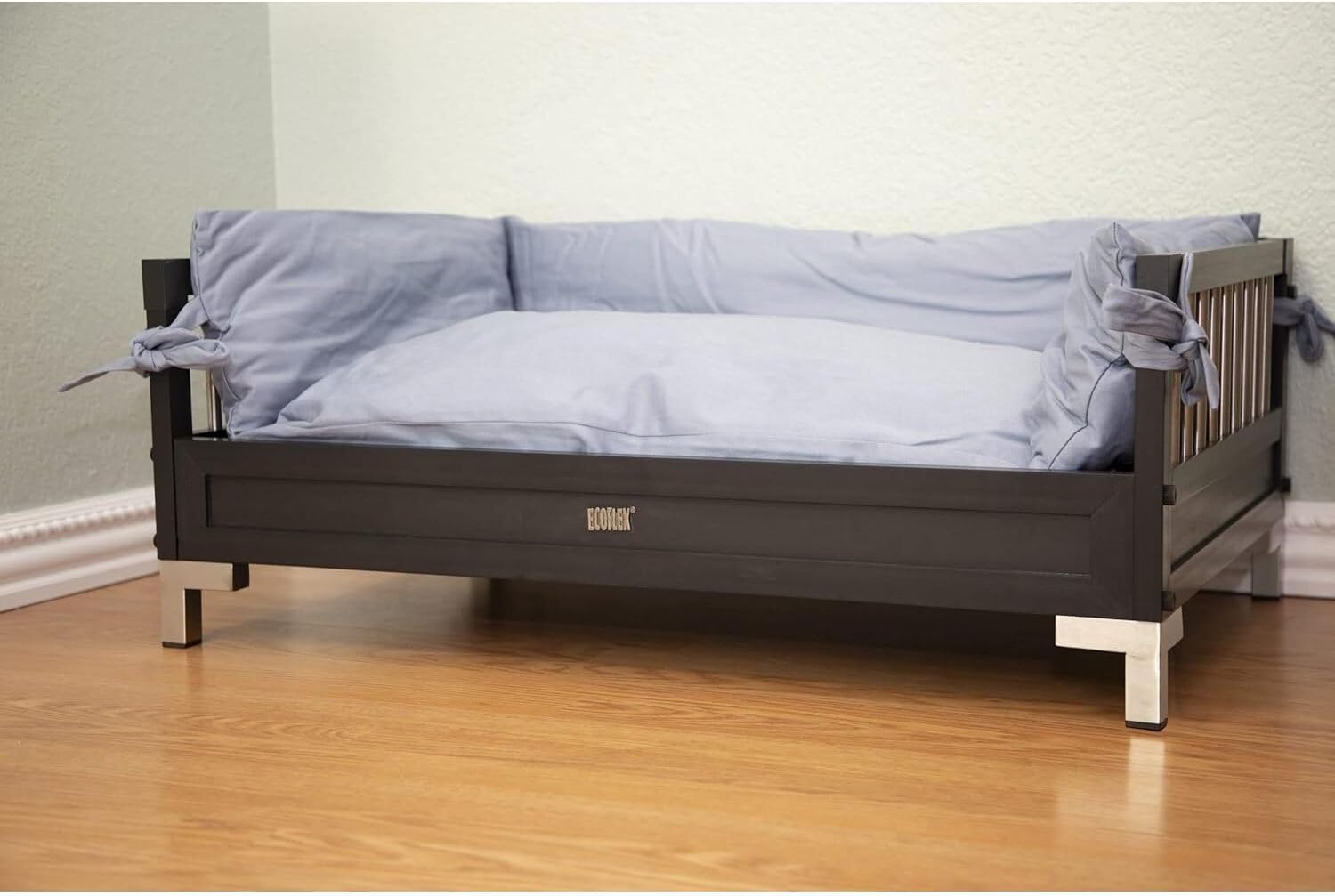 New Age Pet ECOFLEX Manhattan Raised Dog Bed, Moisture Resistant Frame with Stainless Steel Accents, Memory Foam Cushion, Espresso Black, X-Large