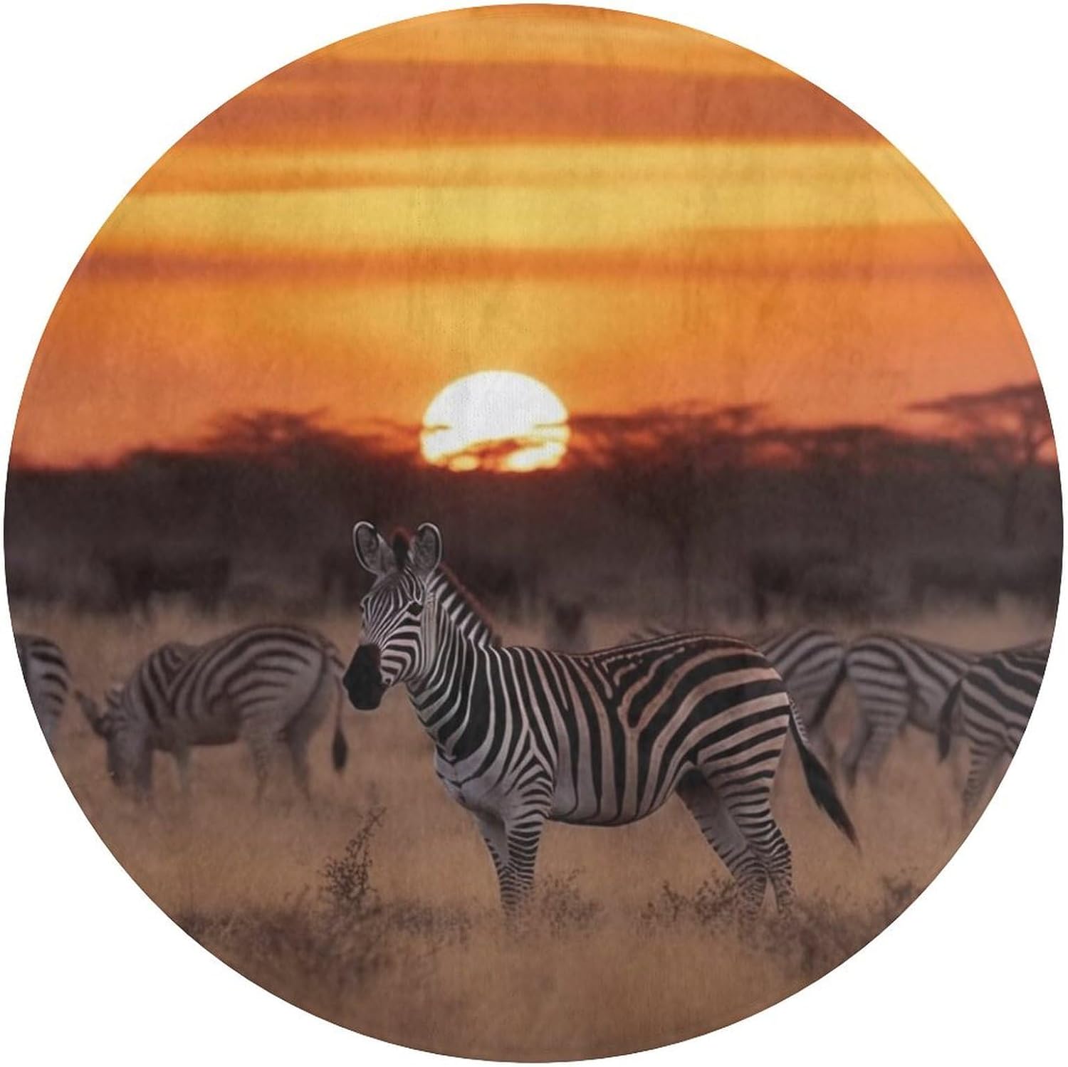 Africa Sunset Zebra Coral Velvet Round Floor Mat Non-Slip Bath Rug Floor Covering for Bathroom Vanity Guest Suite & Vacation Home