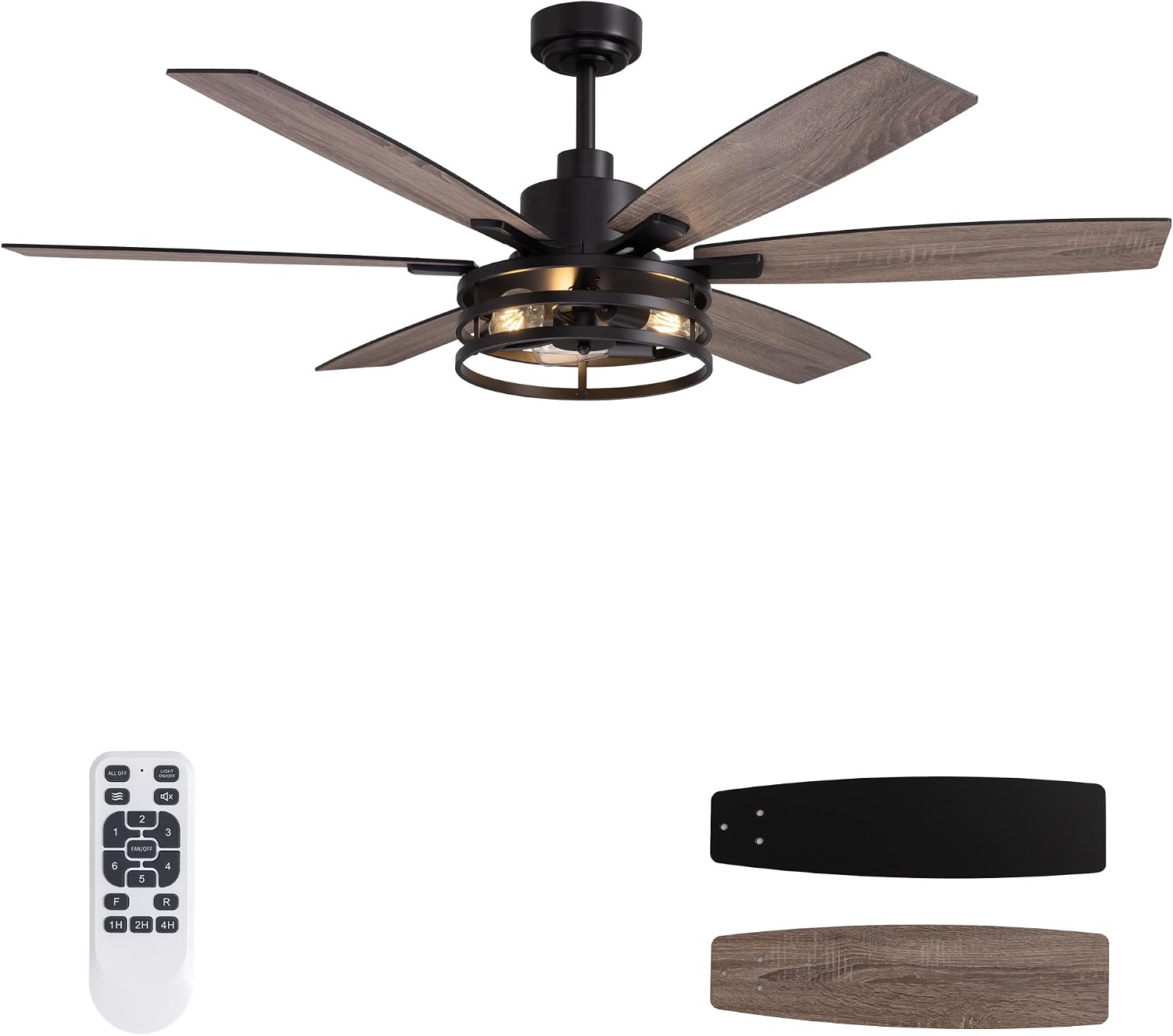 Farmhouse 60 Inch Ceiling Fan with Remote and App Control, Quiet 6-Speed Reversible DC Motor, Black Cage Design for Bedroom, Living Room, Covered Patio