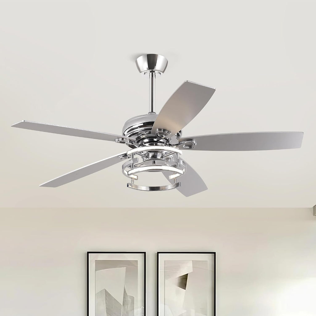 Ceiling Fans with Lights and Remote - Modern Silver Ceiling Fan with 3CCT, 6 Speeds, Quiet, Dual-Sided Reversible Blades Indoor Outdoor Chandelier Fan for Bedroom Living Room