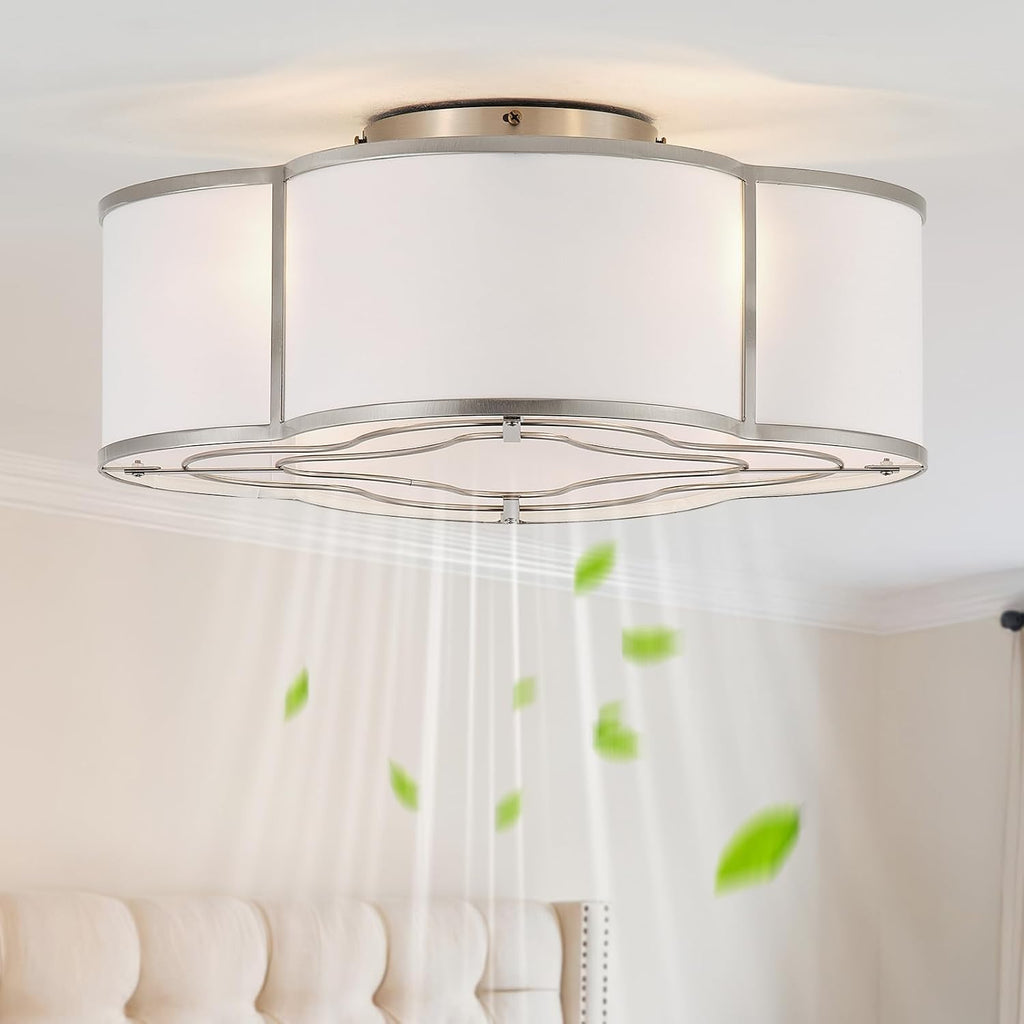 Sliver Caged Boho Ceiling Fan with Lights, 20' Flush Mount Ceiling Fans with Lights Remote Control, Low Profile Bladeless with 6 Speeds for Bedroom, Nursery, Kitchen