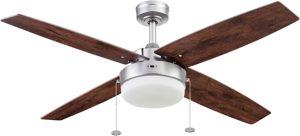 Prominence Home Memphis, 52 Inch Contemporary Indoor LED Ceiling Fan with Light, Pull Chain, Dual Mounting Options, 4 Dual Finish Blades, Reversible Motor - 51652-01 (Pewter)