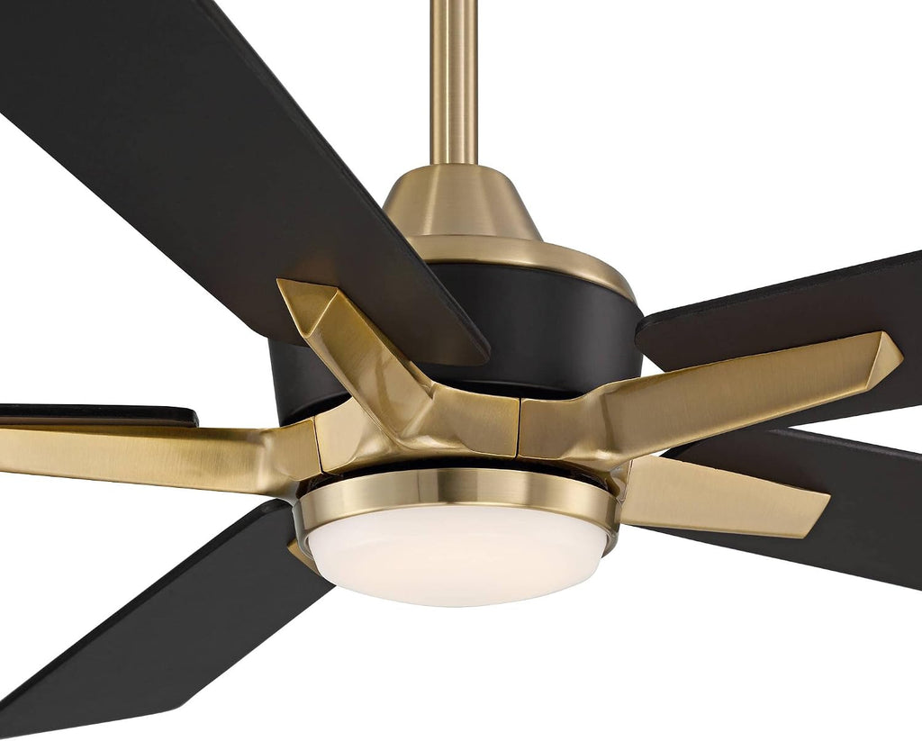 Casa Vieja 52' Vegas Nights Modern Indoor Outdoor Ceiling Fan with Dimmable LED Light Remote Control Soft Brass Black Damp Rated for Patio Exterior House Home Porch Gazebo Garage Barn - 6' Downrod