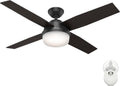 Hunter 52 inch Outdoor or Indoor Ceiling Fan with LED Light and Remote Control - Black Ceiling Fan, Standard Mount, 4 Blades, For Patio, Porch, Garage, or Living Room - Dempsey 59251, Matte Black