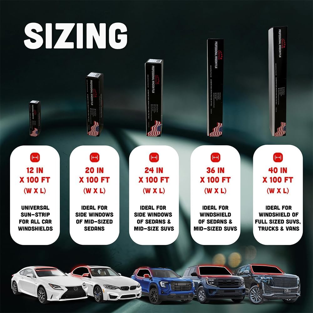 United Professional 1Ply Window Tint Film - 40' x100', 20% VLT Upgraded Dyed PET Film, 1 mil Thickness, 99% UV Block, Deep Shade Privacy Window Tint for Car, Truck, SUV, Home – Heat & Glare Control