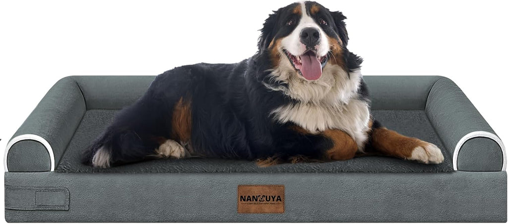 Large Dog Bed Orthopedic Washable: Jumbo Dog Bed Bolster Extra Large Dogs Egg Crate Foam Sofa Couch Waterproof Removable Cover - Dark Grey