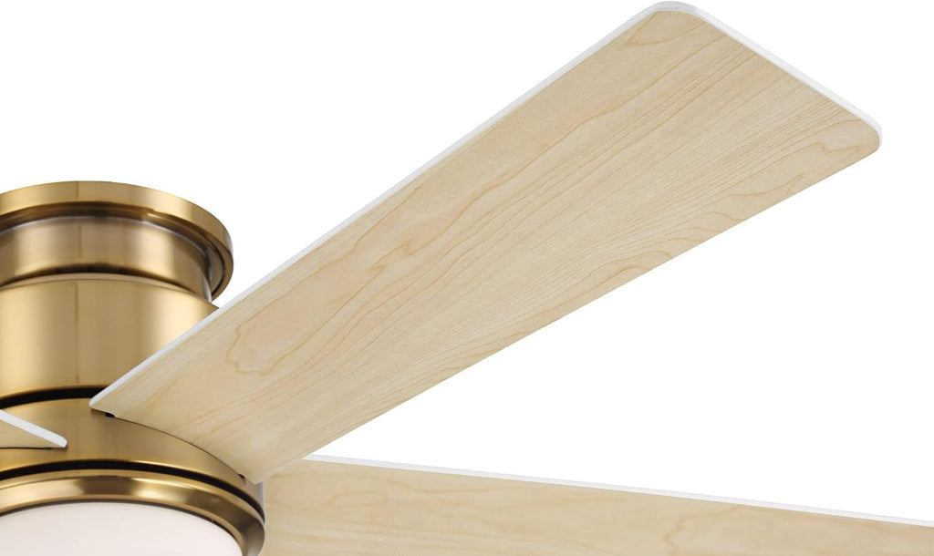 Casa Vieja 52' Grand Palm Modern Indoor Outdoor Ceiling Fan 5 Blade LED Light Remote Control Soft Brass Finish White Wood Blades Bedroom Patio Living Room Kitchen Porch Hugger Damp Rated Flush Mount