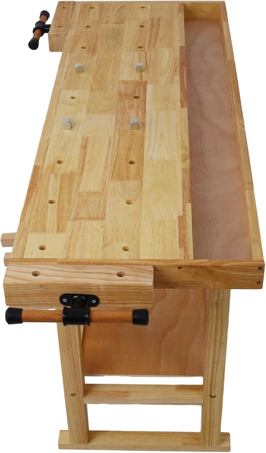 55' Rubber Wood Workbench with 4 Bar Clamps (12' & 16'), 330lb Capacity Garage Work Table, Storage Drawer & Quick Assembly, Natural Wooden Workstation