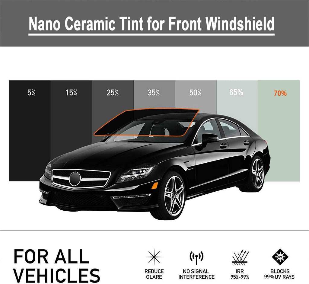 70% VLT Nano Ceramic Car Windshield Window Film 99% Anti UV Heat Control Sun Blocking Solar Tint for Car Front Rear Side Window, Light Green, 20Inch X 100Feet