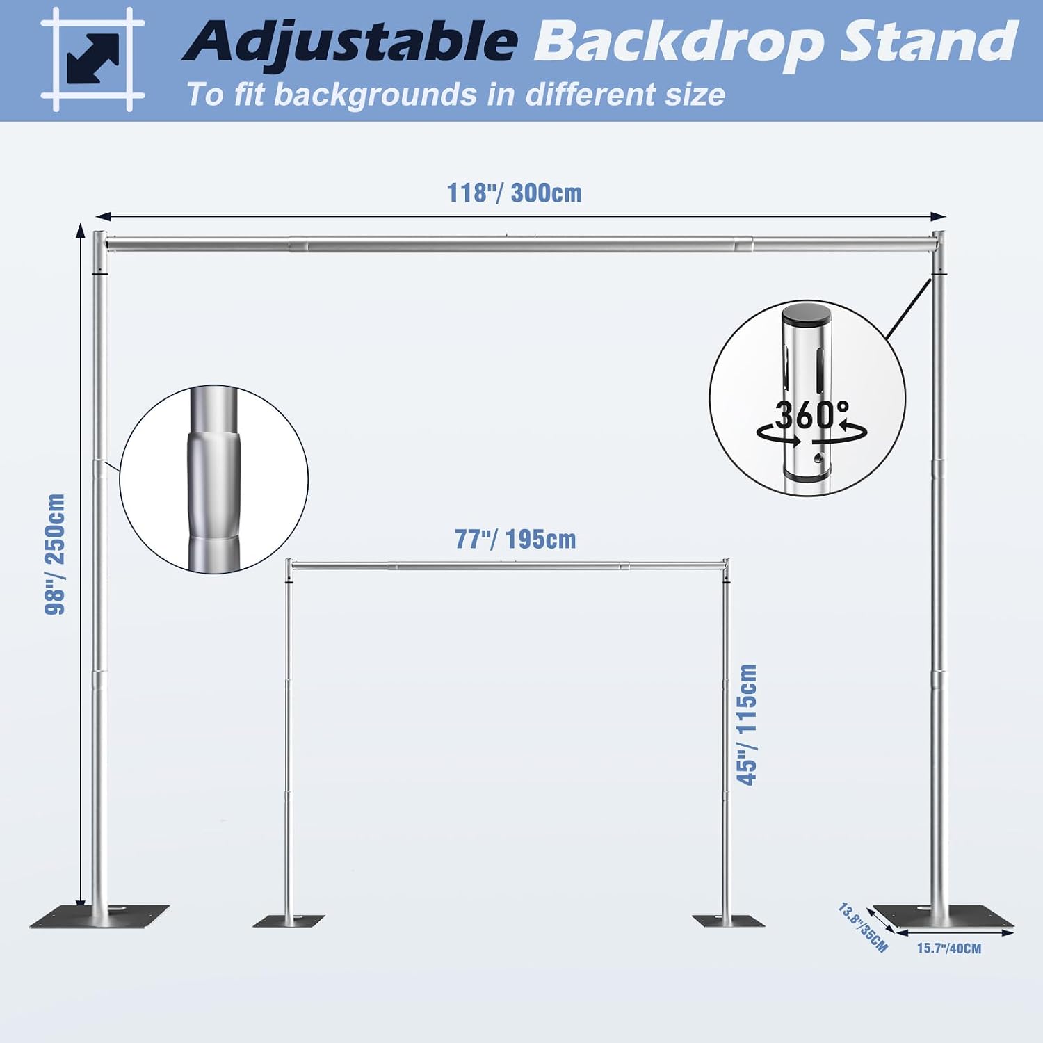 TOCRETOARE Heavy Duty Backdrop Stand, 8x10ft Pipe and Drape Backdrop Stand Kit with Adjustable Telescopic Poles Frame and Metal Base, Background Holder for Parties Wedding Birthday Photography