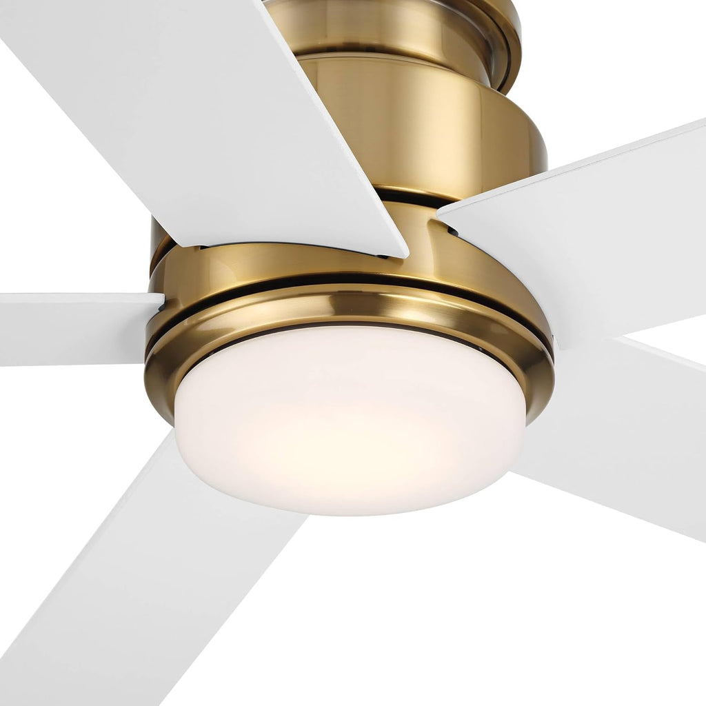 Casa Vieja 52' Grand Palm Modern Indoor Outdoor Ceiling Fan 5 Blade LED Light Remote Control Soft Brass Finish White Wood Blades Bedroom Patio Living Room Kitchen Porch Hugger Damp Rated Flush Mount