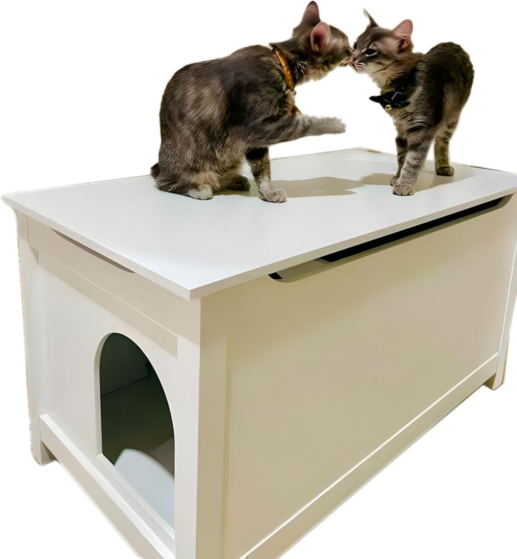 Parker Designer Catbox Cat Litter Box Enclosure, Hidden, Dog-Proof Pet Furniture with Cover, Elegant, Covered, Odor Contained for Large Cats,Furniture with Lid, Cat Litter Boxes, White