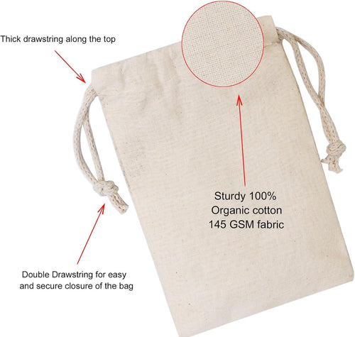 100Pcs 12 x 16 Inches Premium Cotton Muslin Double Drawstring Bags, Reusable Bag Natural Cotton Bags with Drawstring Produce Bags Bulk Gift Bag Jewelry Pouch for Party Wedding Home Storage