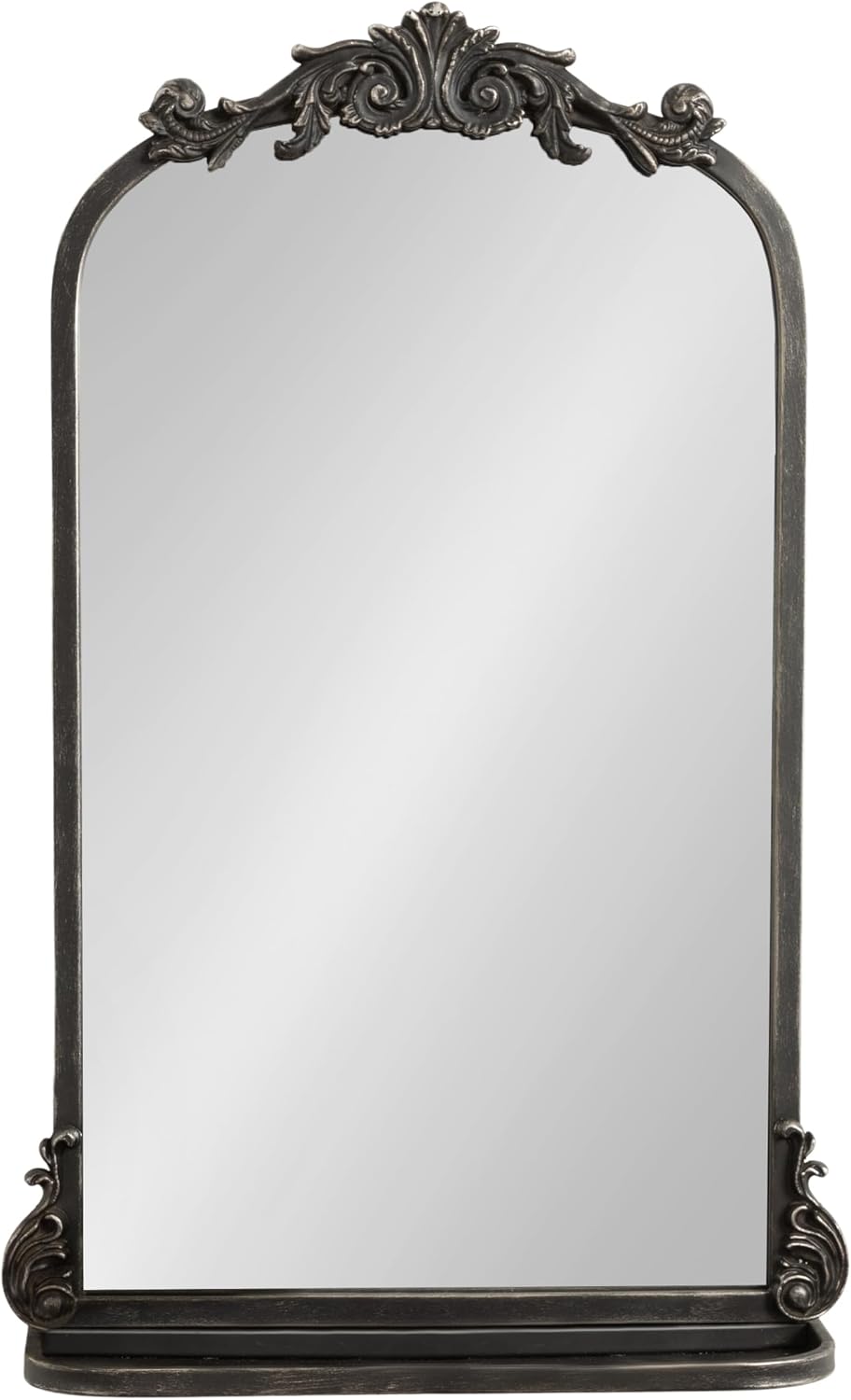 Kate and Laurel Arendahl Traditional Vintage Arch Mirror with Shelf, 16 x 25, Black, Baroque Antique Arched Wall Mirror with Functional Shelf and Ornate Frame