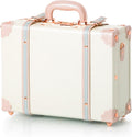 COTRUNKAGE 16' Carry On Suitcase Cute Pu Overnight Vintage Trunk Luggage Bag for Women with Strap, Cream White