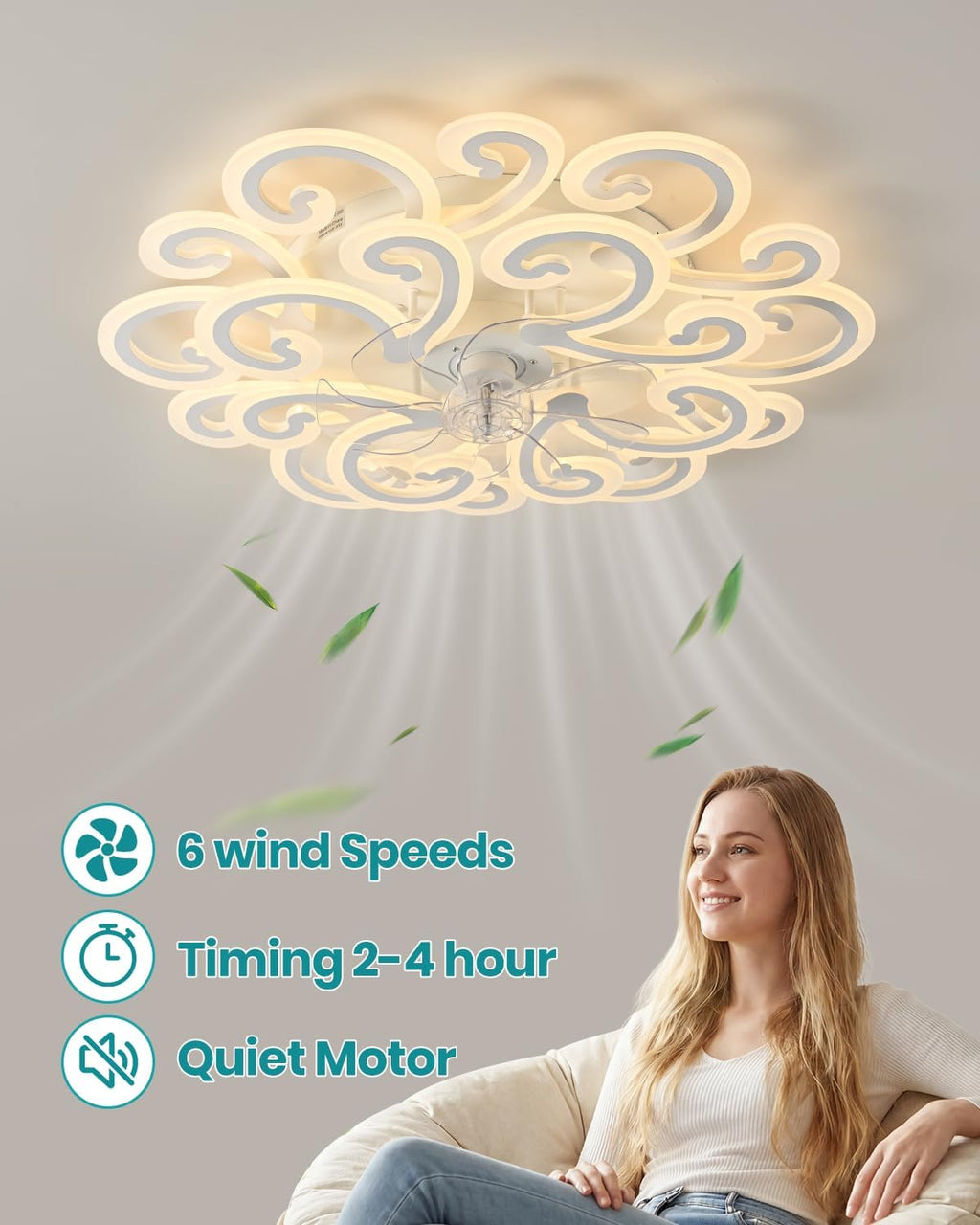 Modern LED Ceiling Light with Elegant Swirl Design, Energy-Efficient White Ceiling Lamp, Stylish Light Fixture for Living Room, Bedroom, or Office