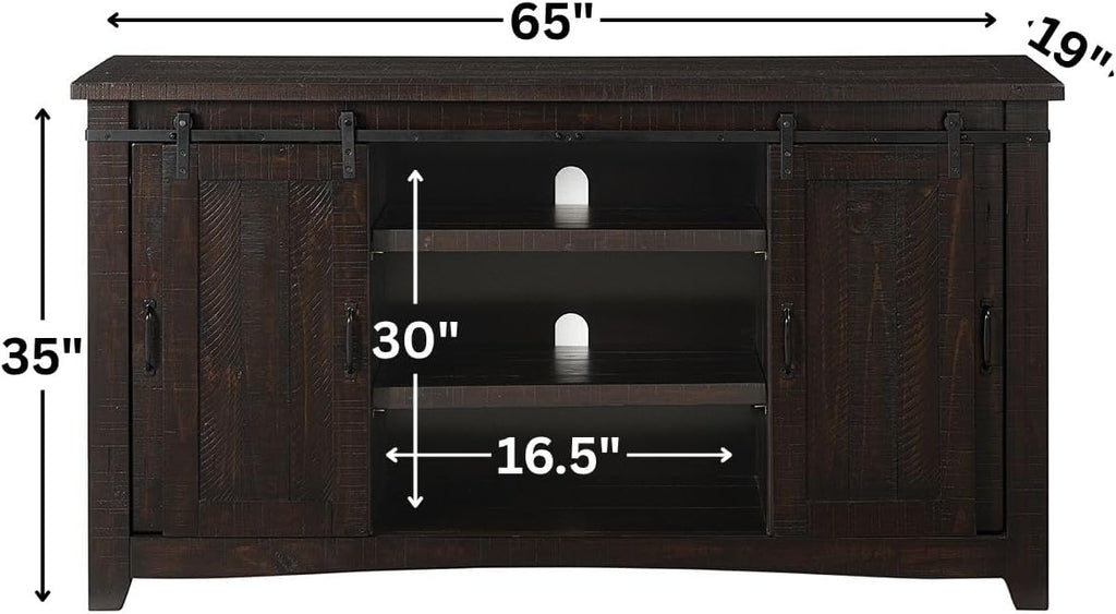 Martin Svensson Home 65' Solid Pine Wood Entertainment Center with Storage. Rustic TV Stand for TVs up to 70.' Sliding Doors, Adjustable Shelves & Cable Management – Espresso Finish