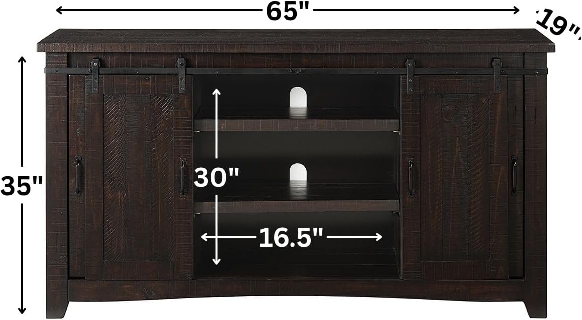 Martin Svensson Home 65' Solid Pine Wood Entertainment Center with Storage. Rustic TV Stand for TVs up to 70.' Sliding Doors, Adjustable Shelves & Cable Management – Espresso Finish