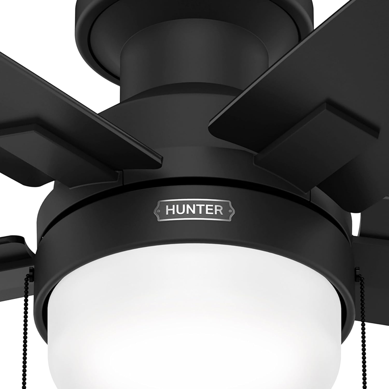 Hunter Fan 52 Inch Matte Black Ceiling Fan with Light and Pull Chain, Low Profile Fan for Bedroom, Living Room, Dining Room, Kitchen, Office (Renewed)