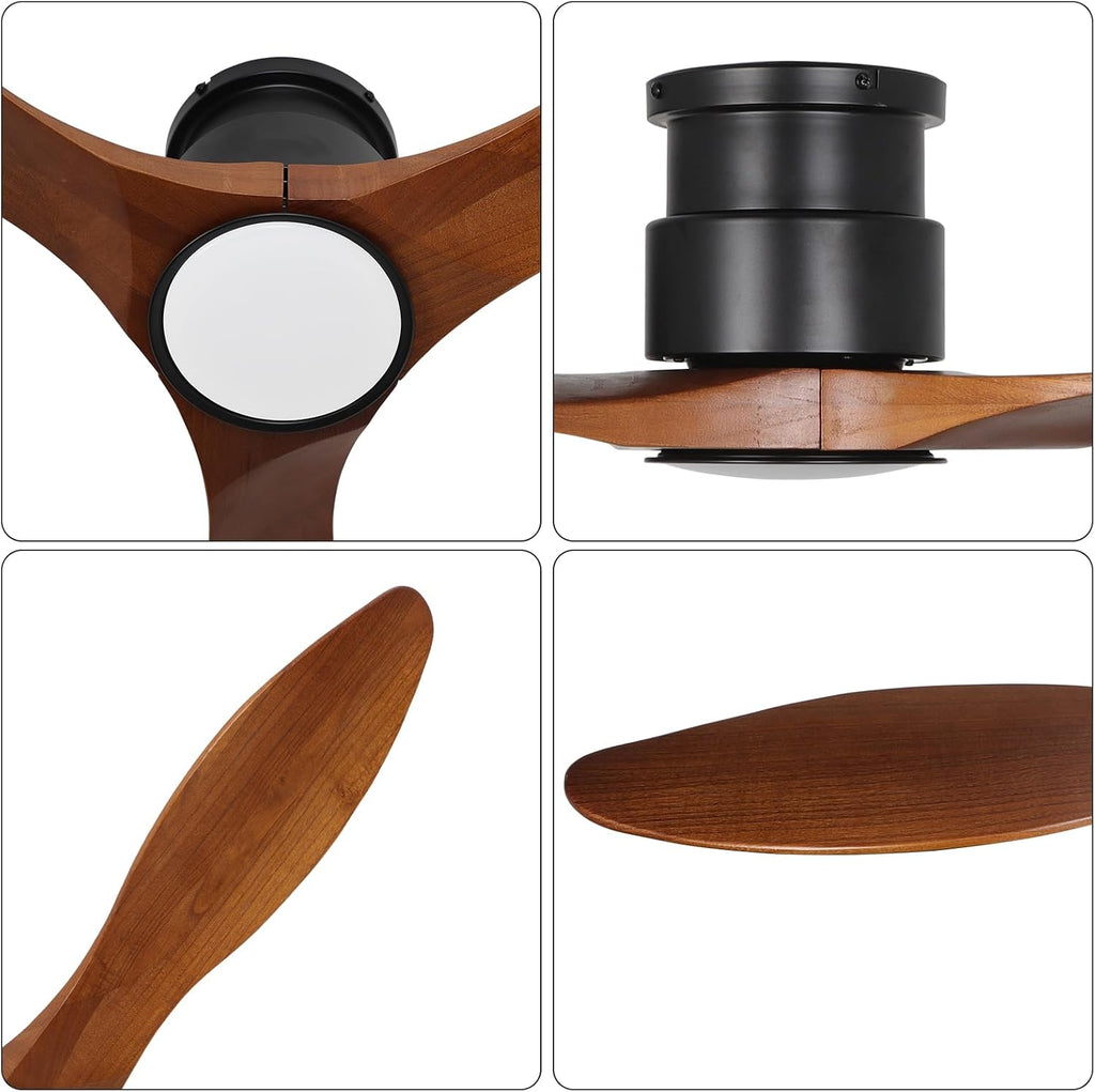 52Inch Wood Ceiling Fans with Lights and Remote Control, Indoor Outdoor Ceiling Fans Farmhouse, Low Profile Ceiling Fan with Light Timing 6 Speeds 3 Color Light Memory Lighting Reversible