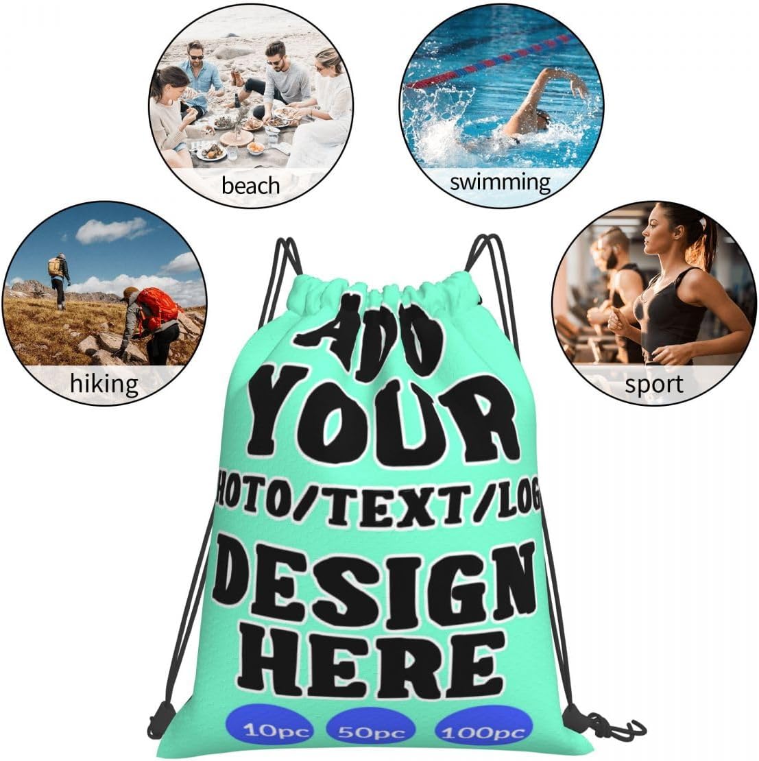Custom Drawstring Backpack Set Of 10/50/100 Personalized Draw String Back Bag With Your Logo for Gym, Travel & Everyday Style13