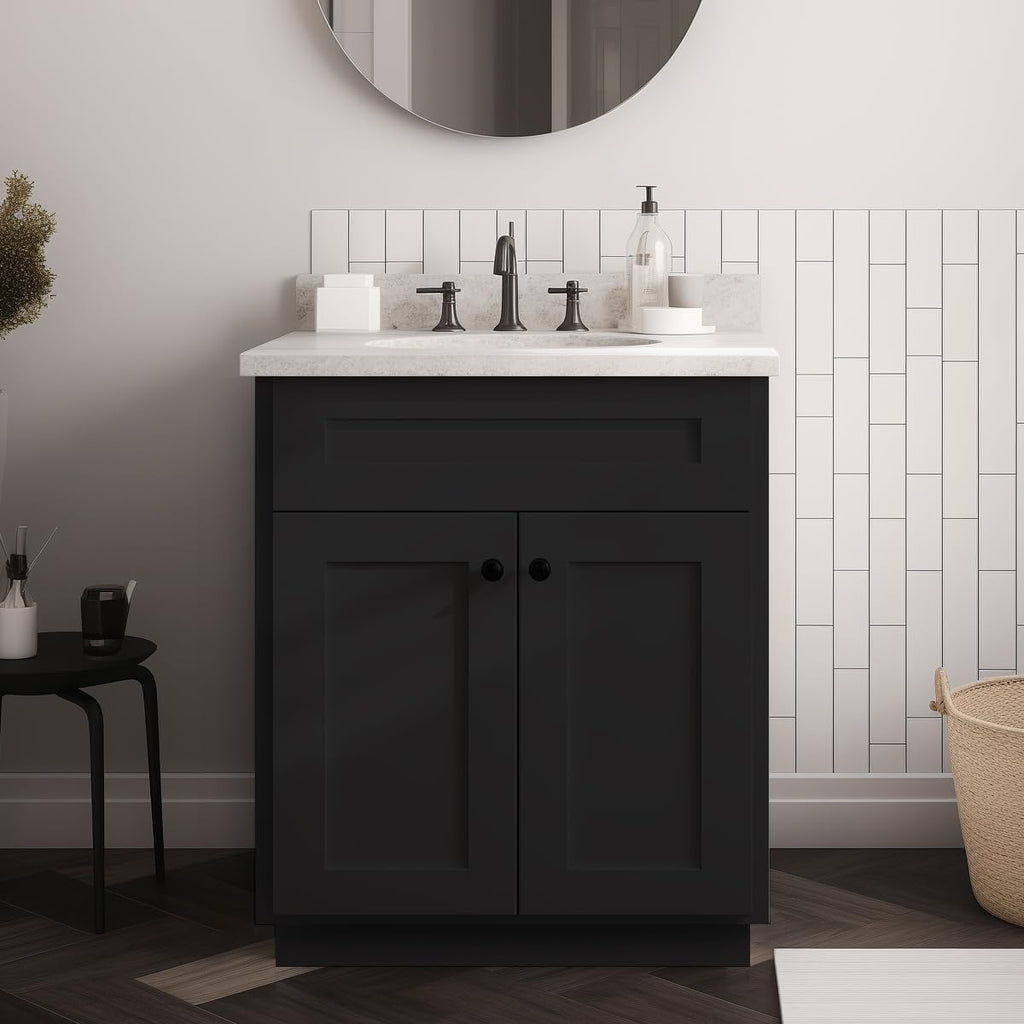 27' RTA Kitchen Sink Base Cabinet - US Standards Ready-to-Assemble Solid Wood Farmhouse Kitchen Cabinet with Soft-Close Doors - Kitchen Under Sink Storage (Charcoal Black)