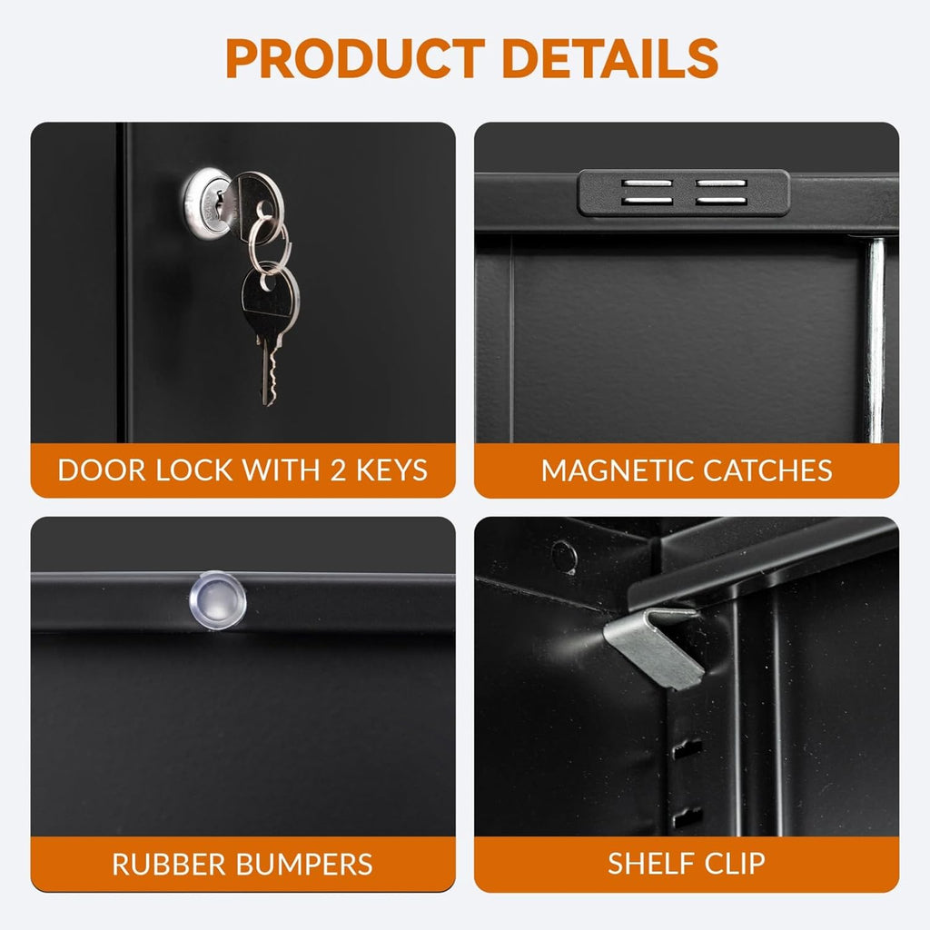 BESFUR Metal Garage Storage Cabinet with Two Lockable Drawers 2 Locking Doors and an Adjustable Shelf, 36' Black Metal Short Storage Cabinet for Home Office,Garage,School,Utility Room