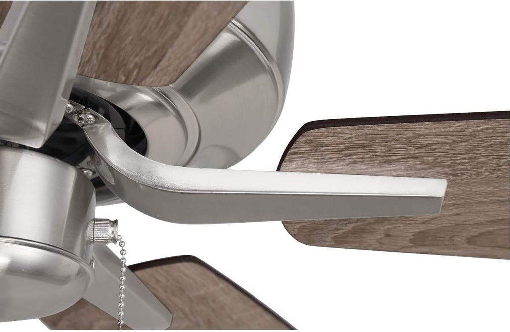 Craftmade 52' Pro Plus P52BNK5-52DWGWN Indoor Fan with in Brushed Polished Nickel with Reversible Greywood/Grey Walnut Blades