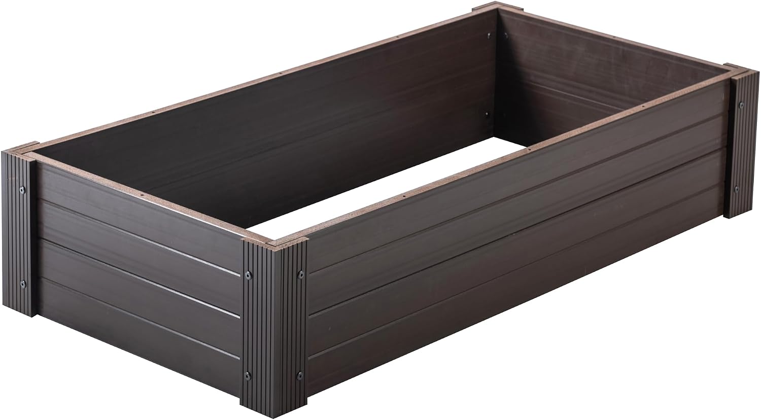 New Age Garden ECOFLEX Stackable Raised Garden Bed (2×4 ft), Open Bottom Composite Planter, Stackable, Non‑Toxic, Eco‑Friendly Walnut Finish